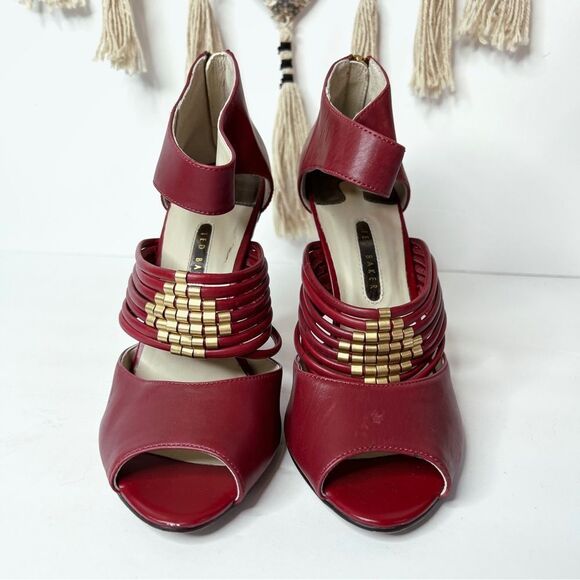 Ted Baker Red Gold Leather Peep Toe Pump - Picture 6 of 10